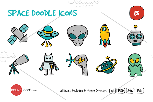 Space Doodle Icons Set