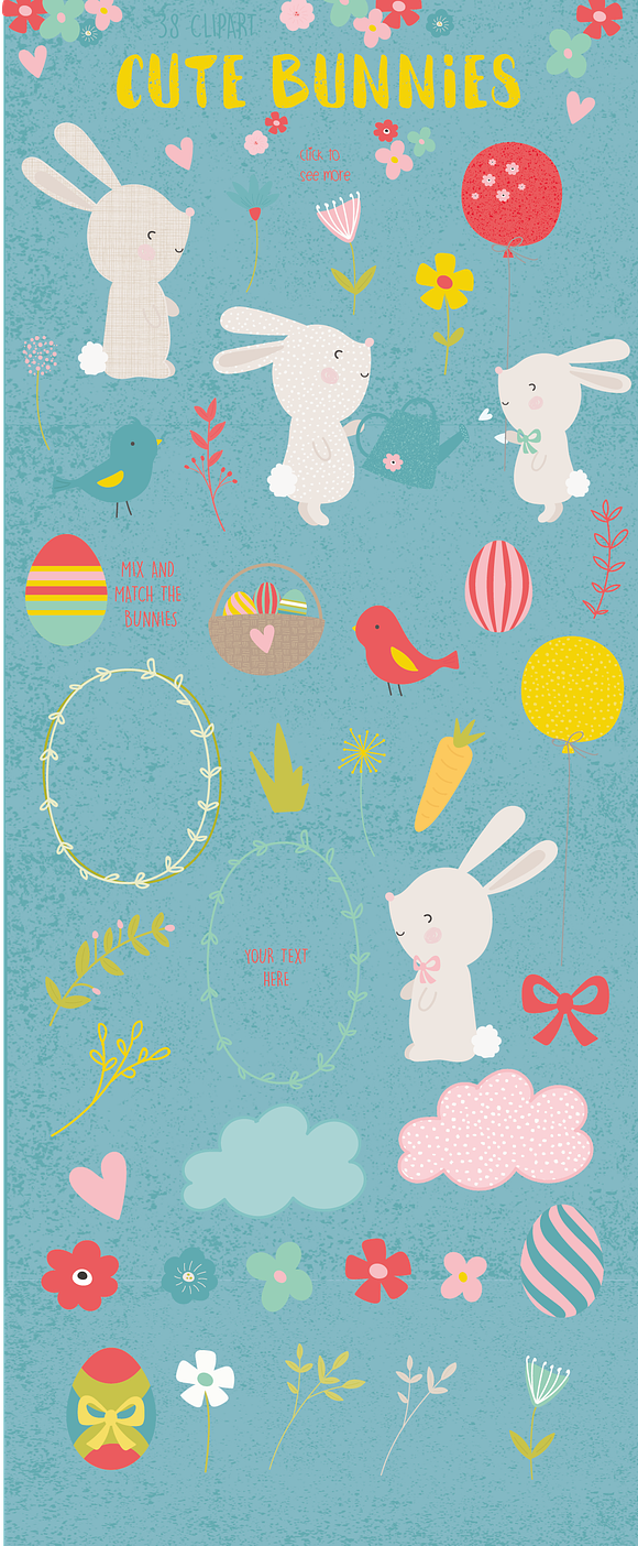 Cute bunnies clipart in Illustrations - product preview 1