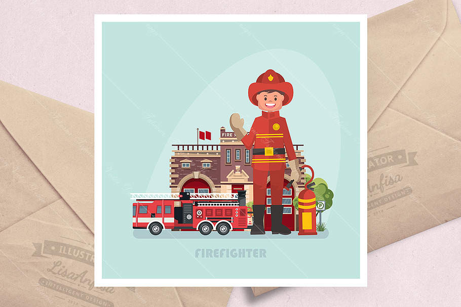 Vector illustration with firefighter in Illustrations - product preview 8