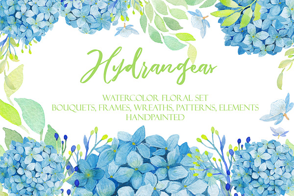 Watercolor Hydrangea Floral Clipart