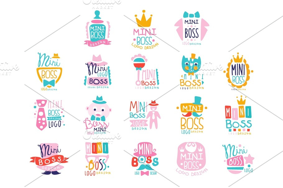 Mini boss logo original design colorful hand drawn vector Illustrations
