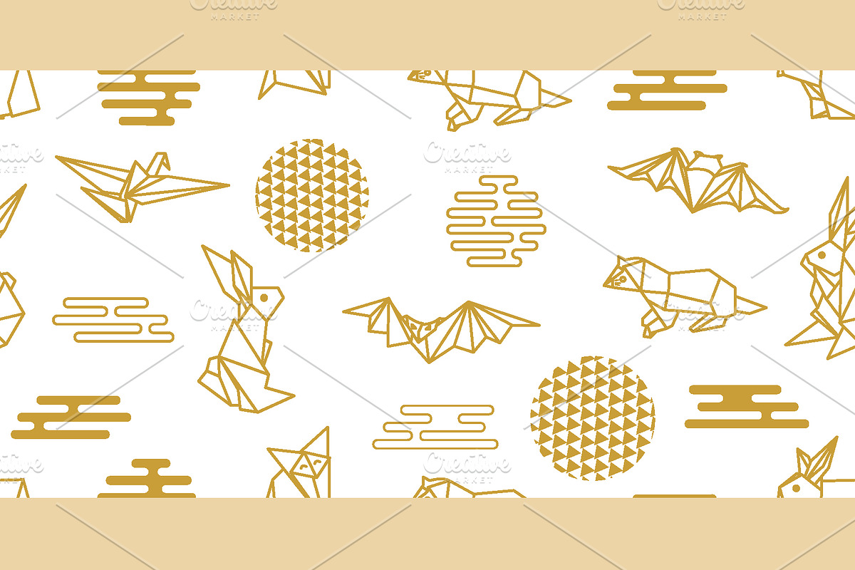 Golden Origami Animals and Flowers in Patterns - product preview 8