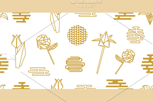 Golden Origami Animals and Flowers in Patterns - product preview 3