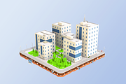 Low Poly City Block Office Buildings
