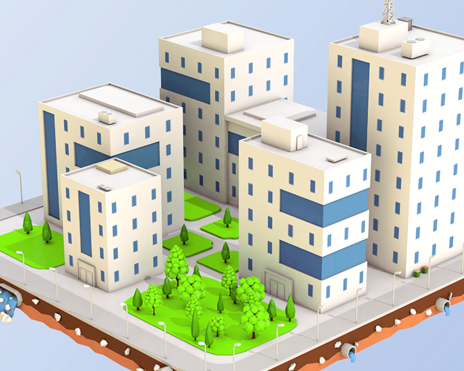 Low Poly City Block Office Buildings in Architecture - product preview 1