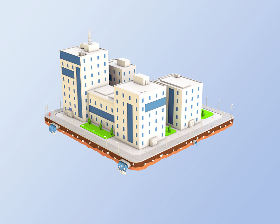Low Poly City Block Office Buildings in Architecture - product preview 2
