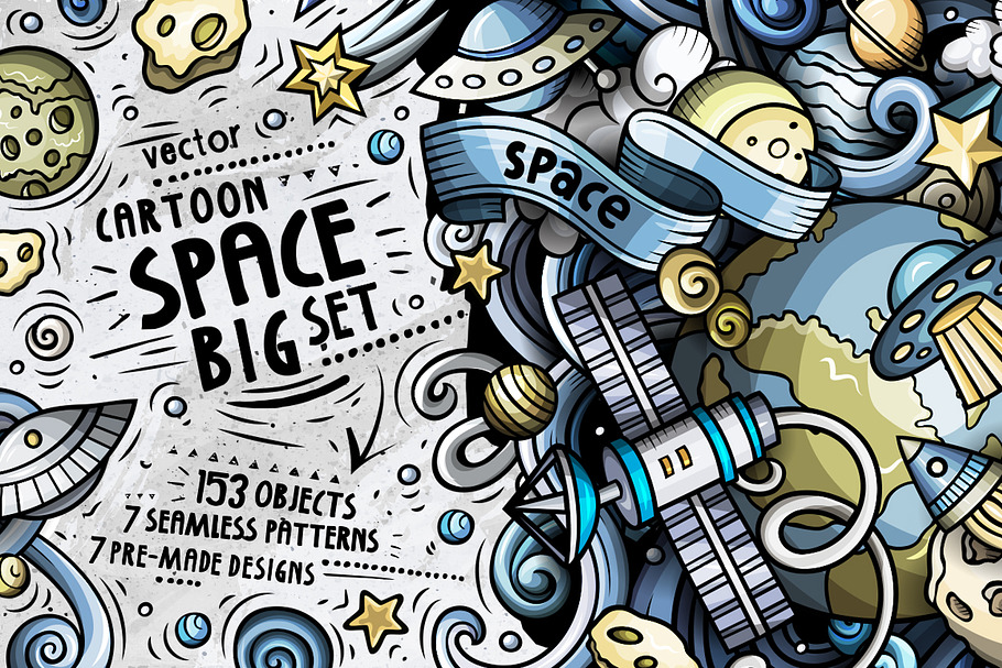 Space Cartoon Doodle Big Pack in Illustrations - product preview 8