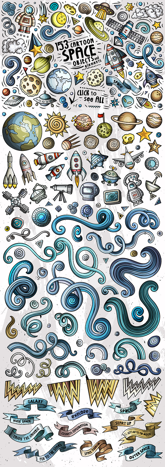 Space Cartoon Doodle Big Pack in Illustrations - product preview 1