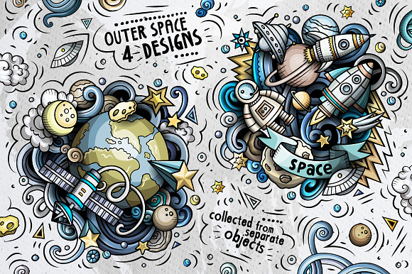 Space Cartoon Doodle Big Pack in Illustrations - product preview 2