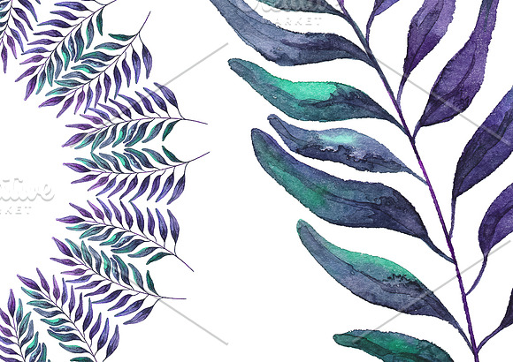 Watercolor branches violet clipart in Patterns - product preview 1