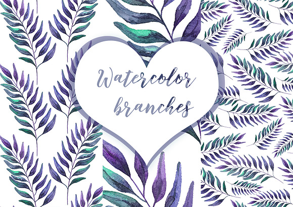 Watercolor branches violet clipart in Patterns - product preview 2