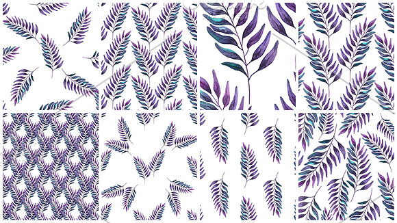 Watercolor branches violet clipart in Patterns - product preview 5
