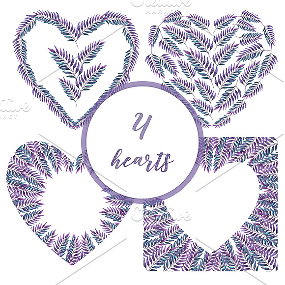 Watercolor branches violet clipart in Patterns - product preview 6