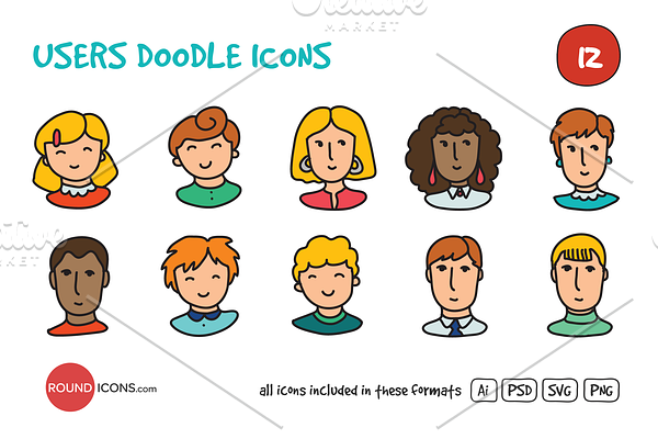 Users Doodle Icons Set