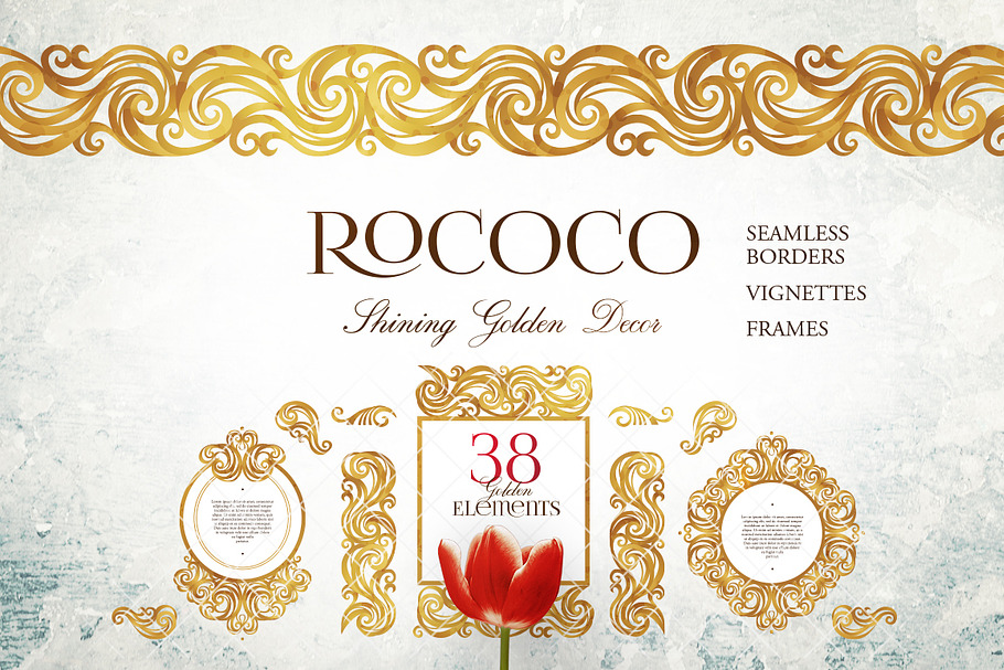 38 Golden Vector Elements. Rococo.1
