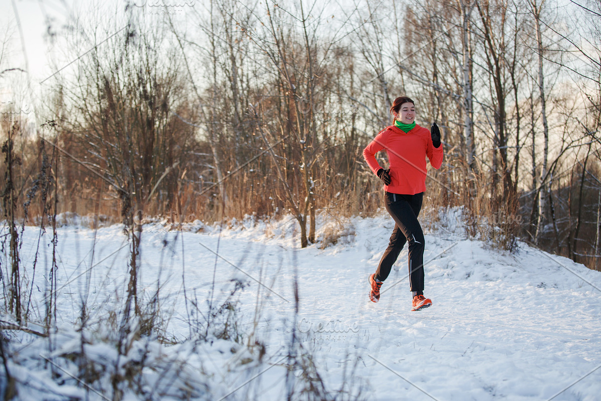 Female athlete running in winter park on morning run in Illustrations - product preview 8
