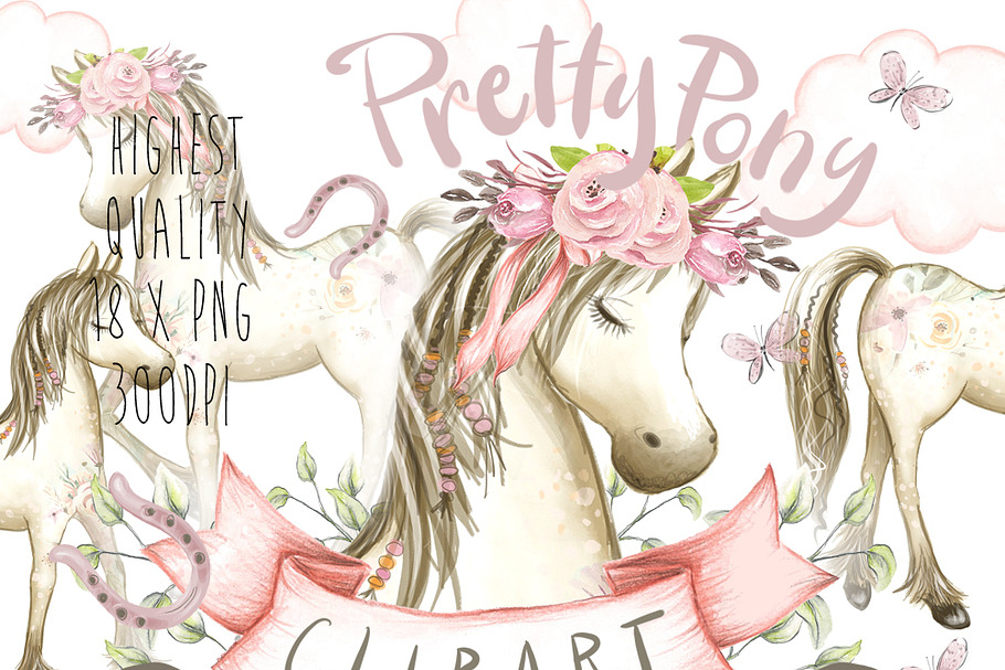 Pretty Pony Clipart Watercolor