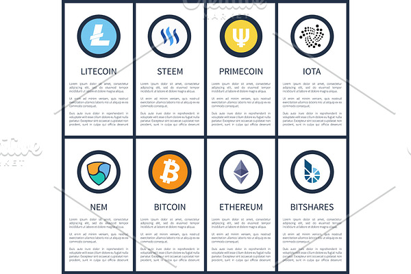 Cryptocurrency Symbols with Sample Texts Posters