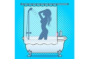 Woman washing in shower pop art style vector