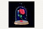 vector Cute rose under flask glass