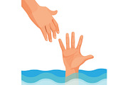 Hand of person who drowns stick out of water