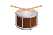 Small round drum and wooden sticks to play