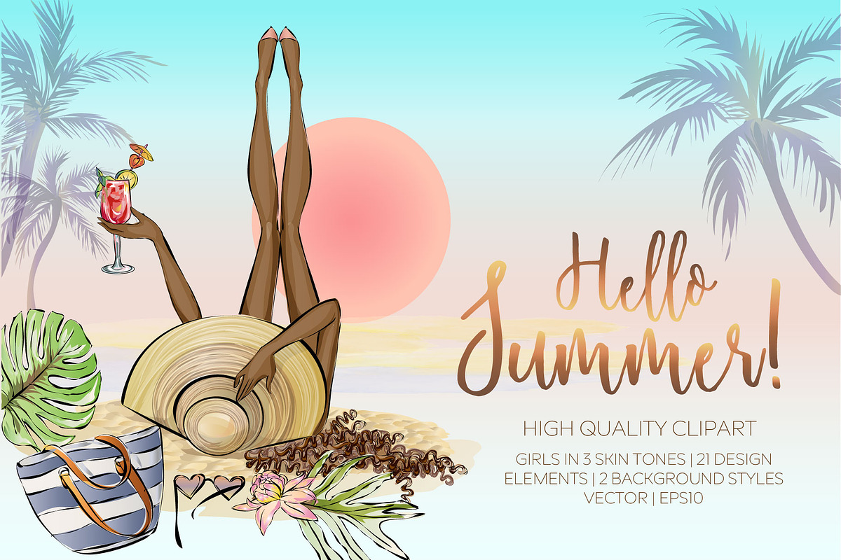 Summer beach style clip-art in Illustrations - product preview 8