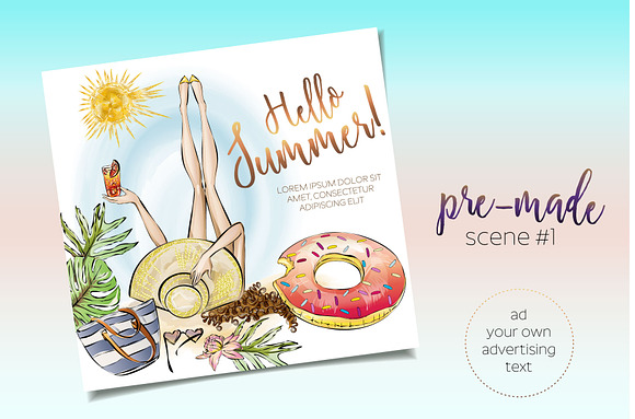 Summer beach style clip-art in Illustrations - product preview 3