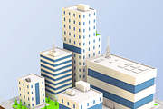 Low Poly City Block Factory Building