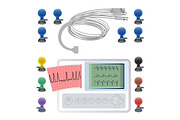 Equipment for making electrocardiogram, wires clips and fasteners, electrocardiography