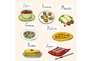 Popular world famous food international restaurant or cafe cuisine dishes cooked  