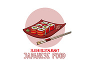 Japanese food cuisine roll sushi restaurant vector