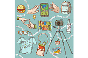 Travel and tourism icon things for travelling summer vacation.