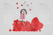Girl on a mountain of hearts