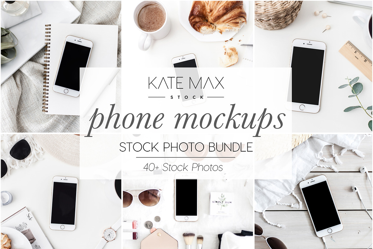 White Smart Phone Stock Photo Bundle in Mockup Templates - product preview 8