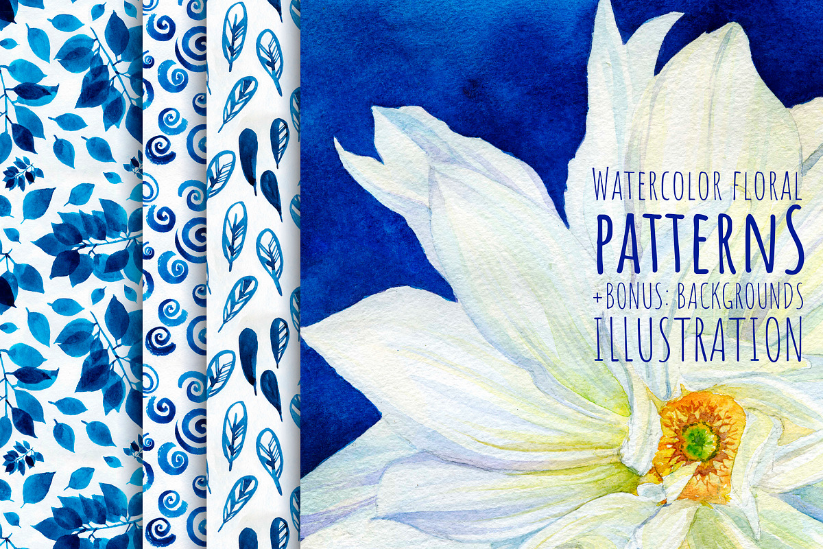 Blue abstract floral patterns pack in Patterns - product preview 8