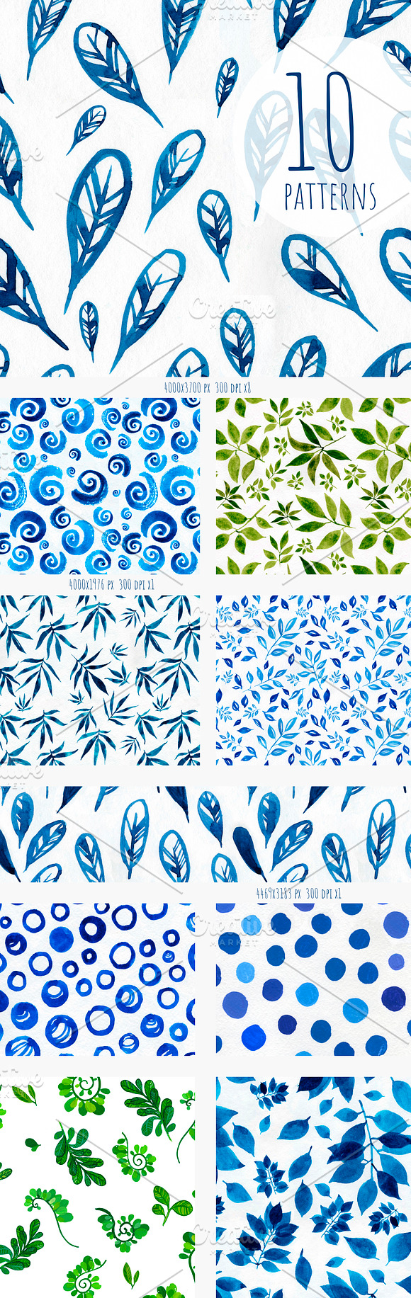 Blue abstract floral patterns pack in Patterns - product preview 1