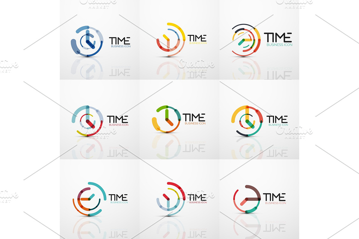 Collection of vector abstract logo ideas, time concepts or clock business icon set in Illustrations - product preview 8