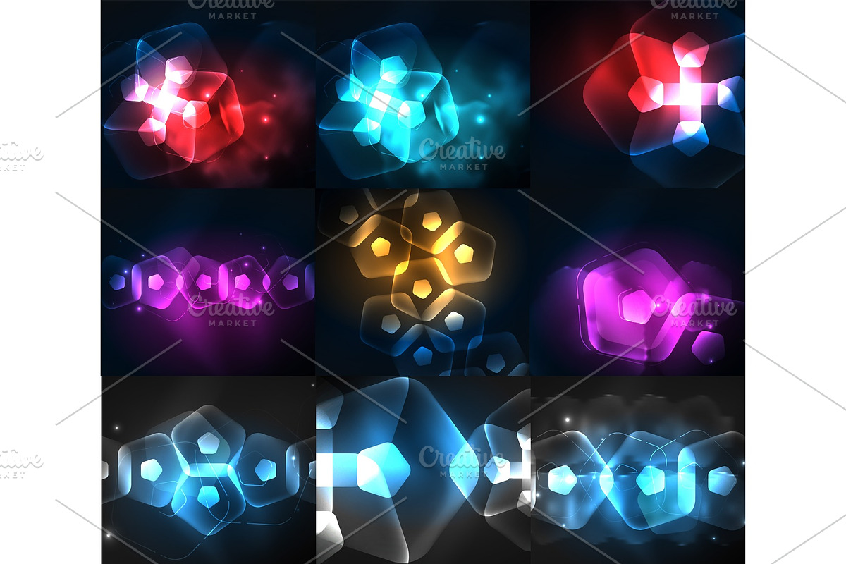 Set of abstract backgrounds - glowing neon color light effects in Illustrations - product preview 8