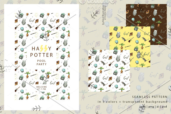 Watercolor Harry Potter Objects in Patterns - product preview 1