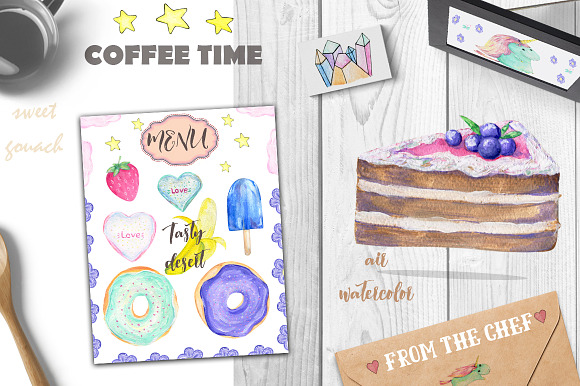 Cakes & Unicorn. Tasty Watercolor in Illustrations - product preview 7