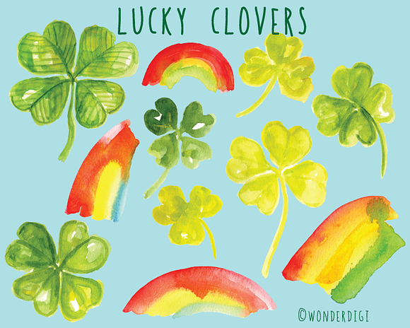 Watercolor Lucky Clovers in Illustrations - product preview 1