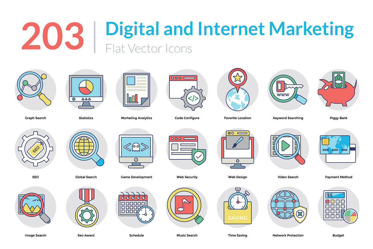 203 Digital Marketing Icons in Graphics - product preview 8