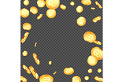 Falling metallic bitcoins background.