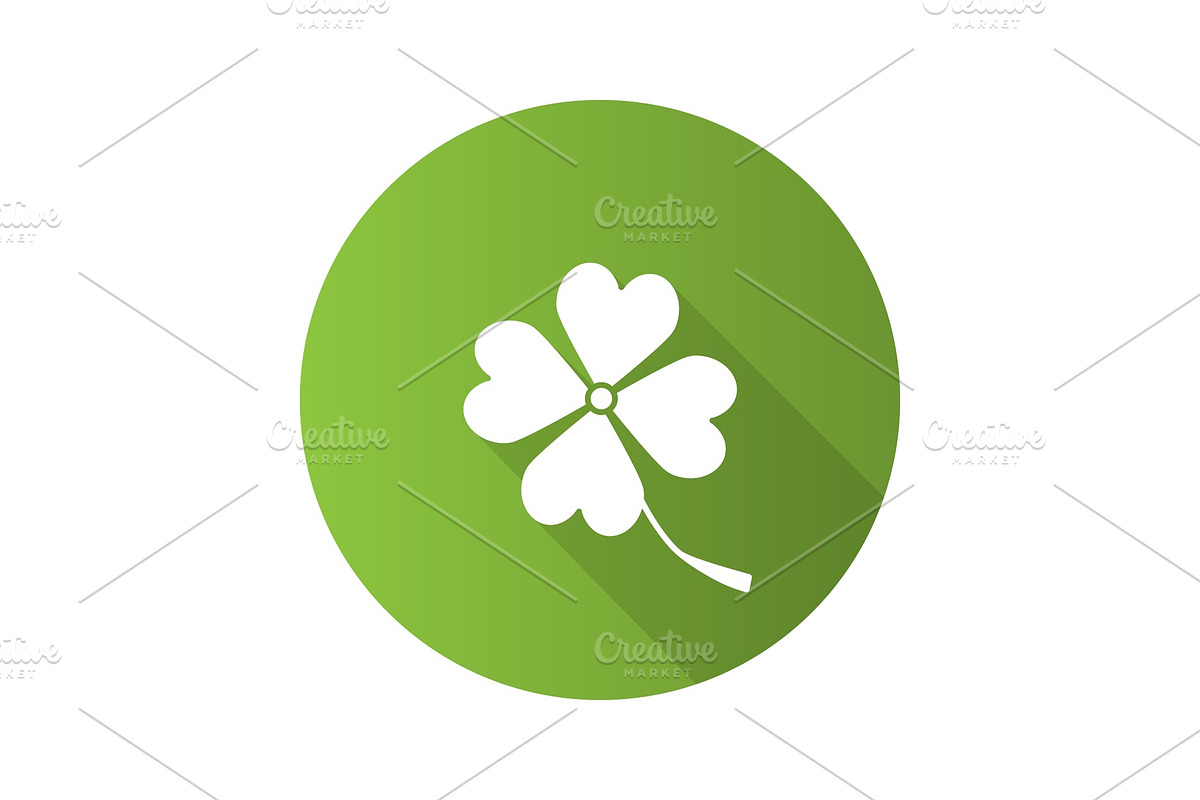 Four leaf clover flat design long shadow glyph icon in Graphics - product preview 8