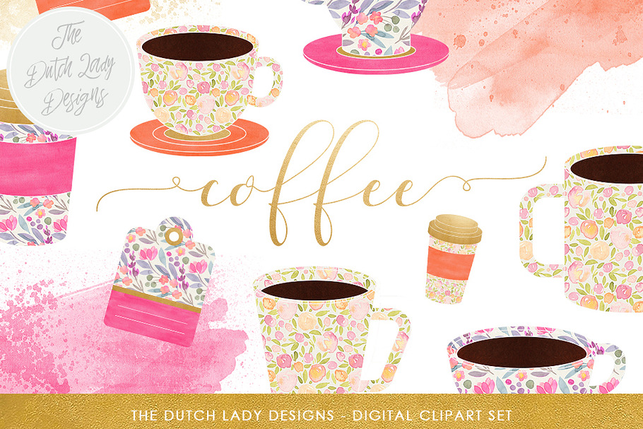 Watercolor Coffee Cup Clipart Set in Illustrations - product preview 8