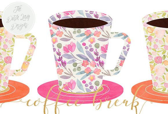 Watercolor Coffee Cup Clipart Set in Illustrations - product preview 1