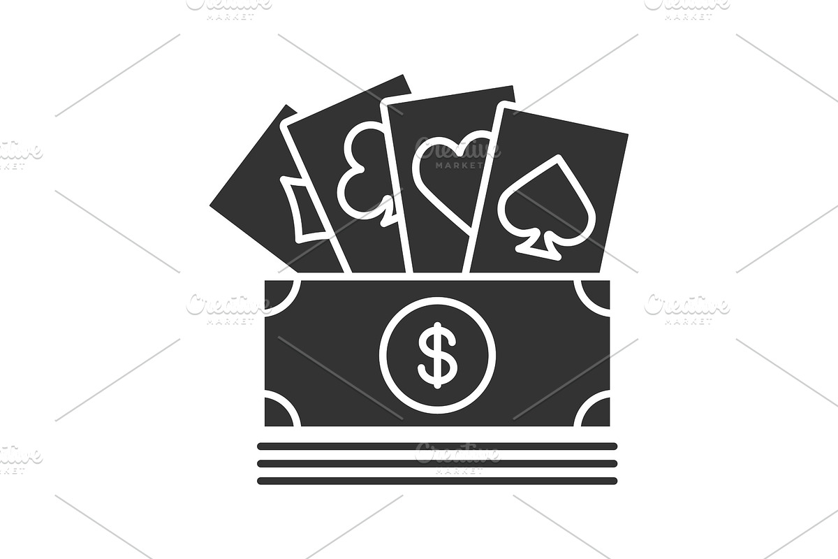Cash with playing cards glyph icon in Graphics - product preview 8
