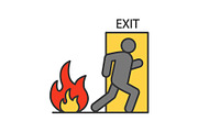 Fire emergency exit door with human color icon