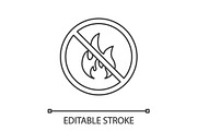 Forbidden sign with fire linear icon